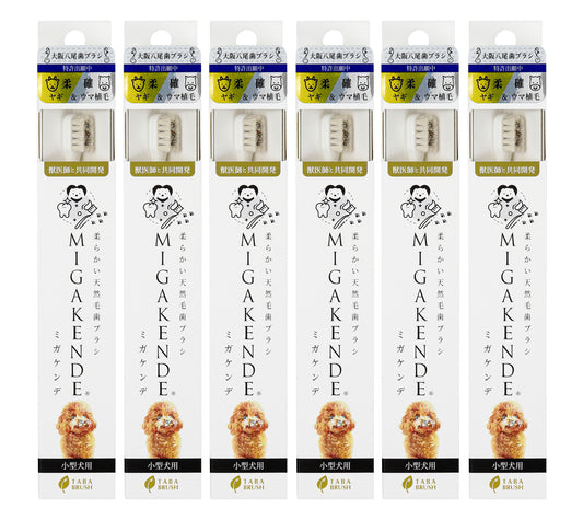 柔らかい天然毛歯ブラシ ミガケンデ 小型犬用 ヤギ&ウマ植毛 柔らか+磨き心地 6本