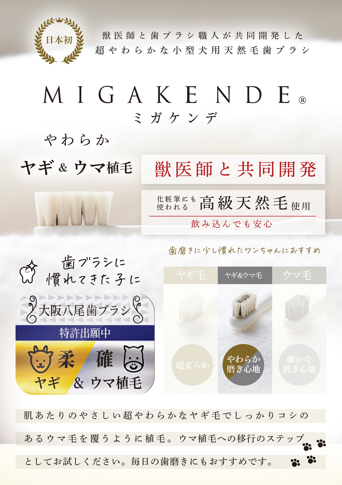 柔らかい天然毛歯ブラシ ミガケンデ 小型犬用 柔確 ヤギ&ウマ植毛 柔らか+磨き心地 12本 ギフトセット