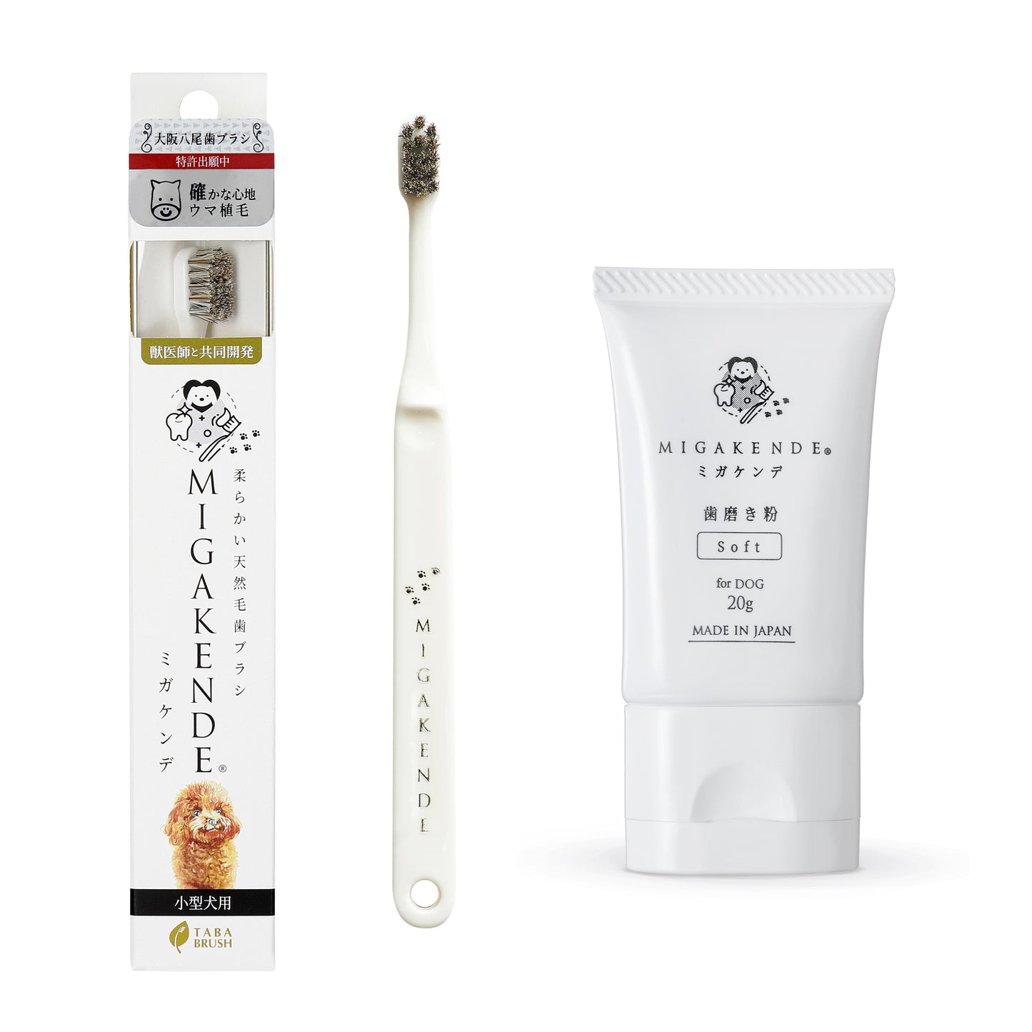 【NEW】柔らかい天然毛歯ブラシ ミガケンデ 歯磨き粉20g 特別セット