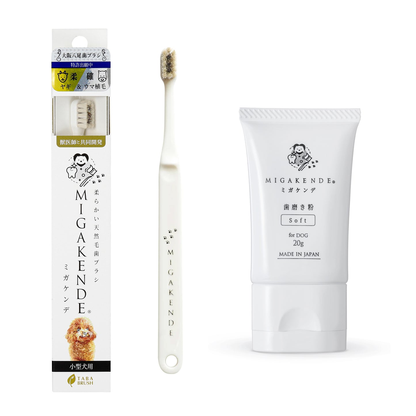 【NEW】柔らかい天然毛歯ブラシ ミガケンデ 歯磨き粉20g 特別セット
