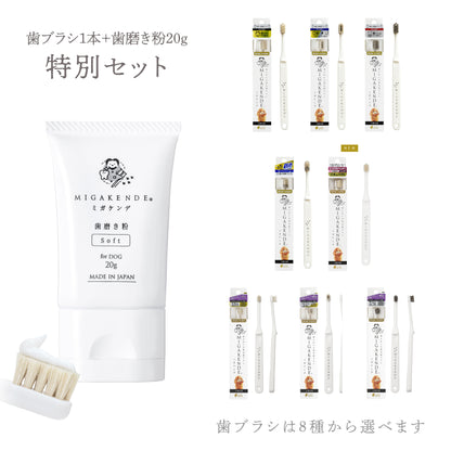 【NEW】柔らかい天然毛歯ブラシ ミガケンデ 歯磨き粉20g 特別セット