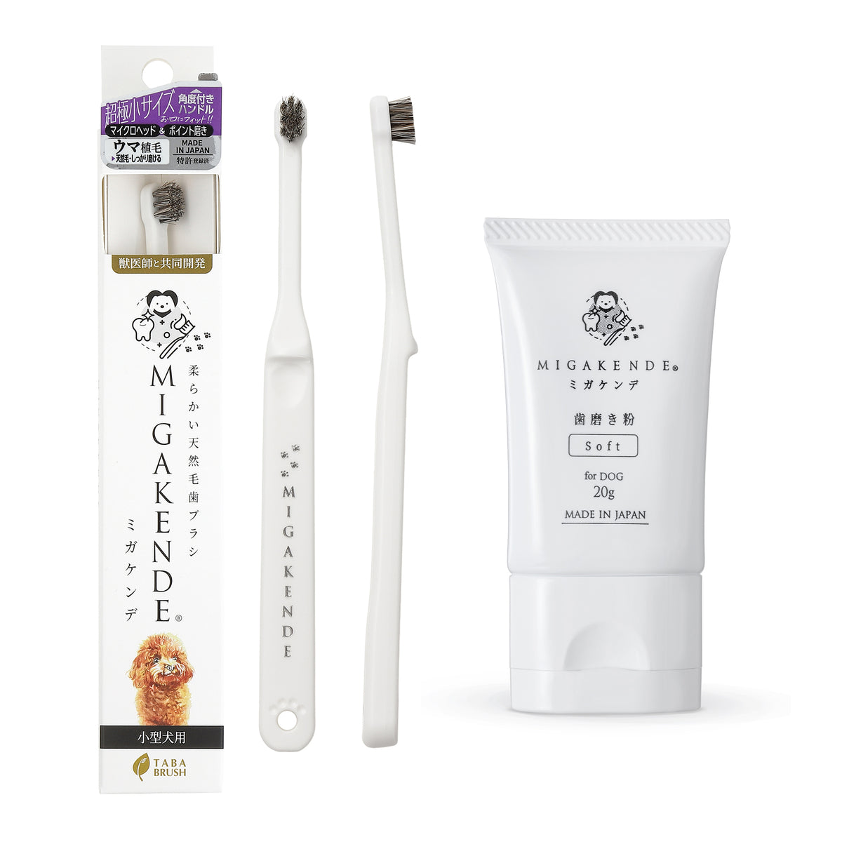 【NEW】柔らかい天然毛歯ブラシ ミガケンデ 歯磨き粉20g 特別セット